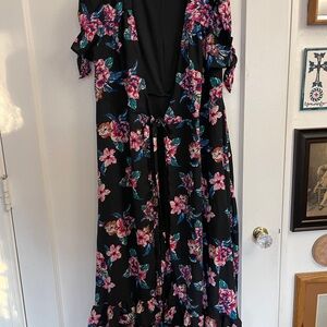 miami Black Maxi Dress with Pink Floral Print
